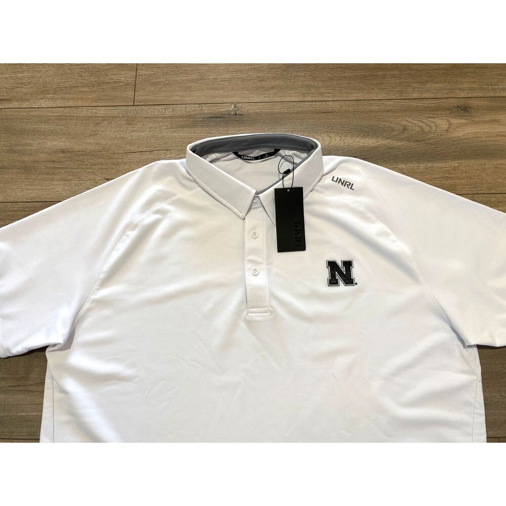 UNRL X Nebraska Cornhuskers Mens L Short Sleeve Polo Stretch Golf Athletic Fit - Picture 3 of 8